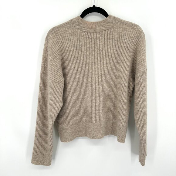 CLUB MONACO *Flawed* Oatmeal Beige Wool Alpaca Blend Ribbed Boxy Sweater Large - Picture 2 of 6